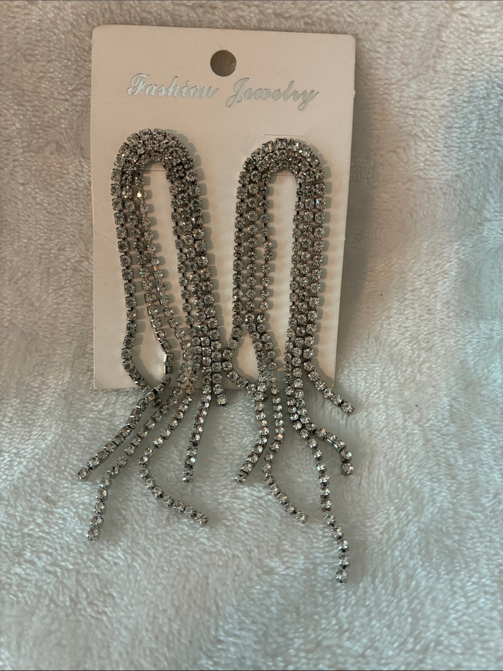Silver Rhinestone Cascade Dangle Earrings - Picture 2 of 3